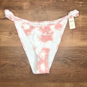 Aerie Ruffle Cheekiest Bikini Bottom Size Large High Cut Pink White Tie Dye NWT